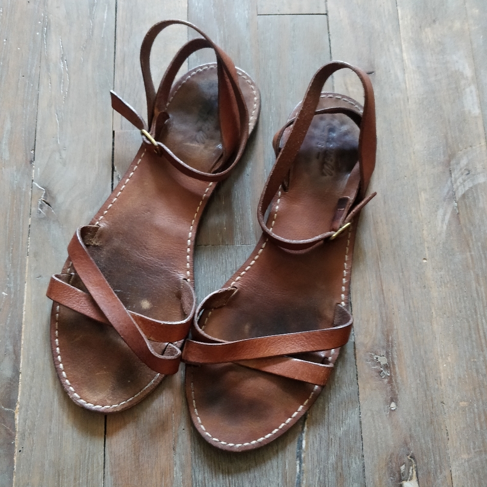 Strappy Brown Leather Madewell Sandals 10